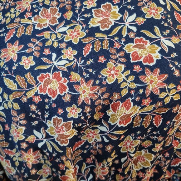 Vision Women’s Medium Navy Floral Boho Long Sleeve Dress Ruffle Hem Polyester - Picture 6 of 8